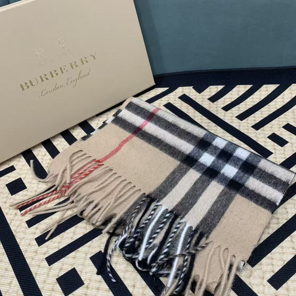 Burberry Classic Vintage Check 100% Cashmere Scarf Beige Fringe Designer Scarf